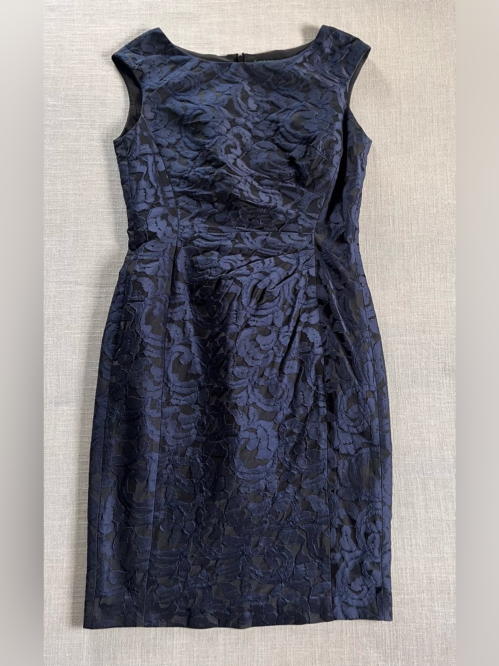 Lauren Ralph Lauren Midnight & Black Floral Jacquard Lace Sheath Cocktail Dress